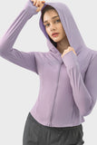 Pocketed Zip Up Hooded Long Sleeve Active Outerwear