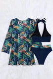 Printed Halter Neck Three-Piece Swim Set
