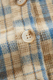 Drawstring Waffle Knit Patchwork Hooded Plaid Shacket
