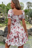 Floral Tie Front Frill Trim Pleated Dress