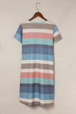 Striped Round Neck Tee Dress with Pockets
