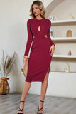 Cutout Crisscross Round Neck Long Sleeve Dress