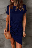 Short Sleeve Ruched Asymmetrical Hem Dress