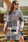 Plus Size Round Neck Leopard Print Long Sleeve Mini Dress