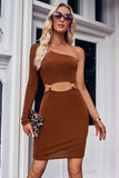 Asymmetrical Long Sleeve One Shoulder Cutout Dress