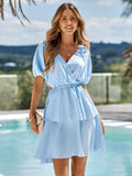 Cutout Balloon Sleeve Layered Dress