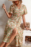 Floral V-Neck Front Slit Dress