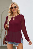 Lace-Up Slit Knit Top