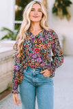 Floral Tie Neck Flounce Sleeve Blouse