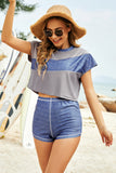 Tank, Color Block Round Neck Tee and Shorts Three-Piece Swim Set