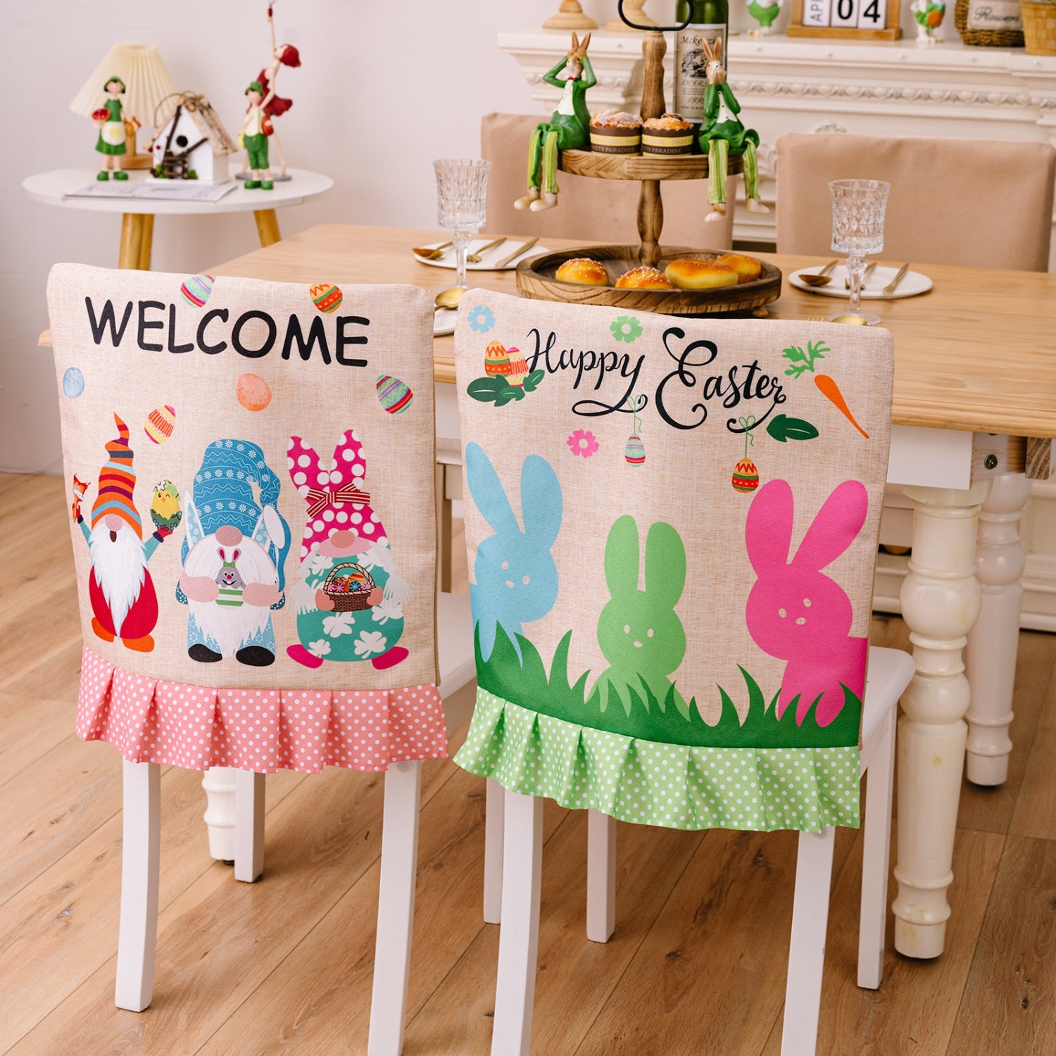 Easter Polka Dot Pleated Hem Chair Cover