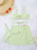 Cutout Spaghetti Strap Three-Piece Swim Set