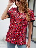 Leopard Round Neck Short Sleeve Tee Shirt