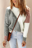 Color Block Round Neck Dropped Shoulder Pullover Sweater