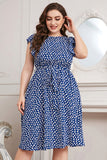 Plus Size Round Neck Tie Waist Dress