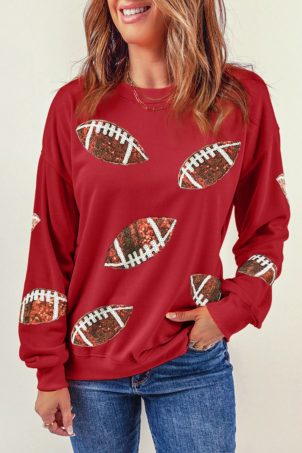 Sequin Football Patch Sweatshirt