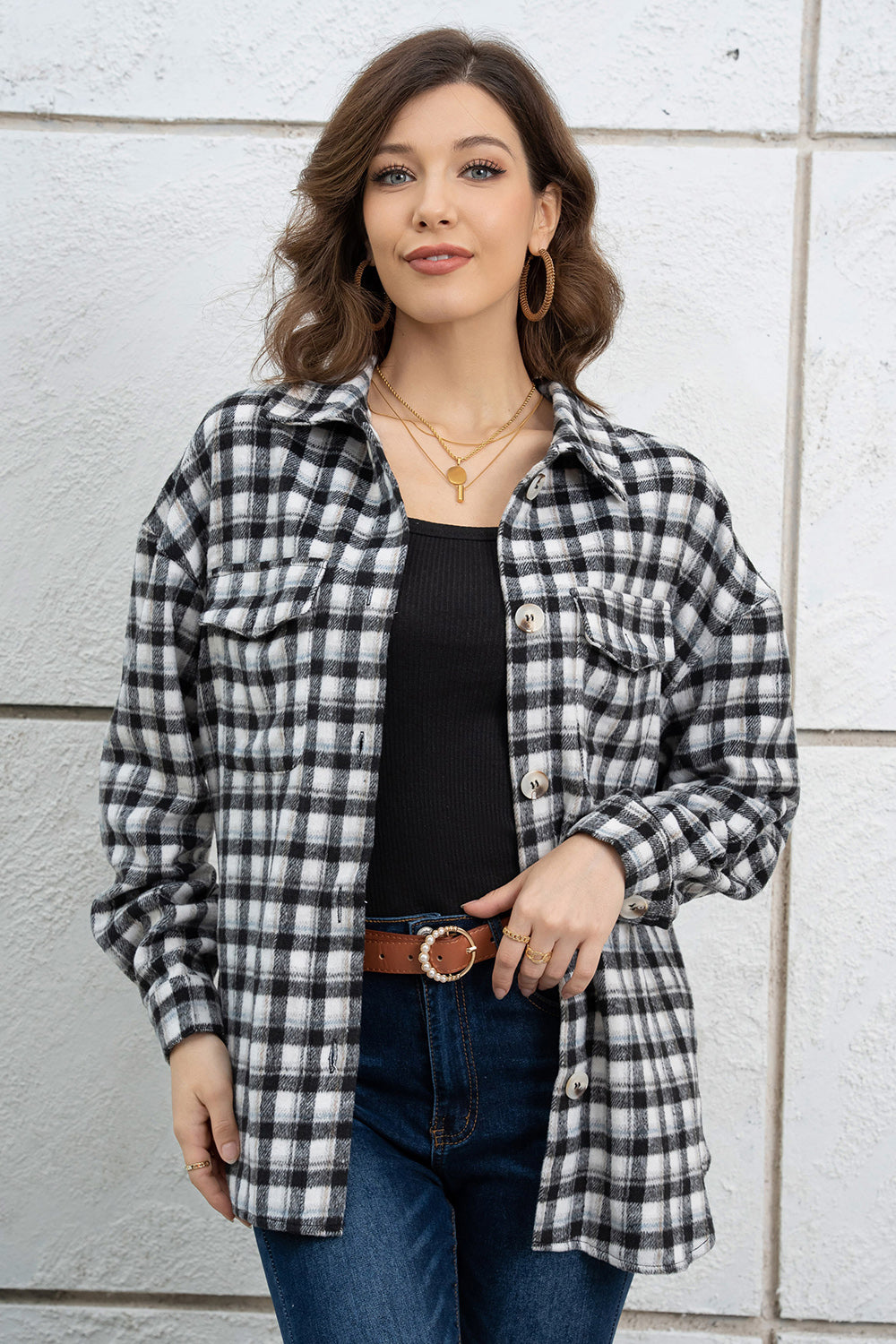 Plaid Dropped Shoulder Shirt Jacket