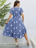 Polka Dot Belted Flutter Sleeve Ruffle Hem Dress