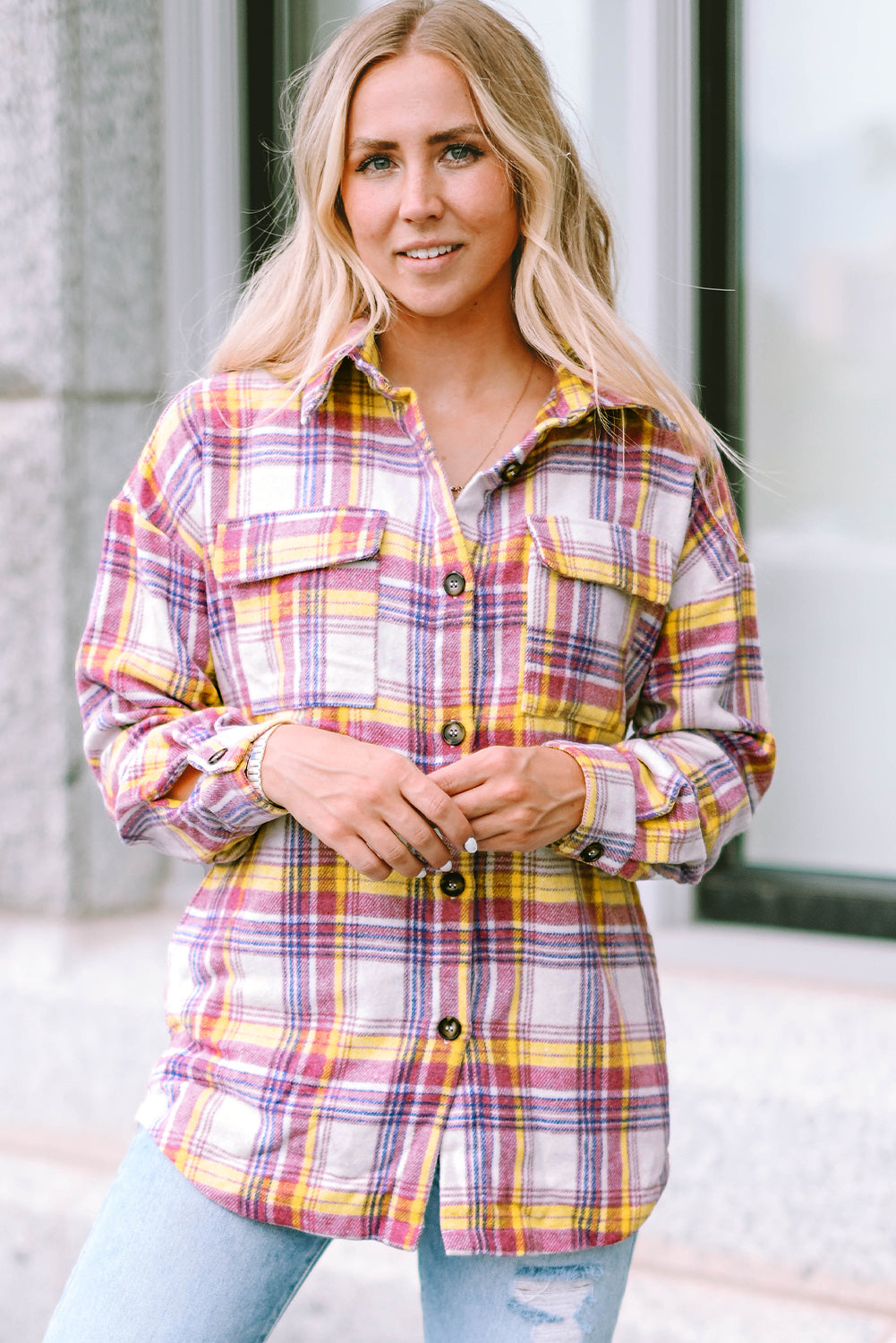 Plaid Button Down Collared Jacket