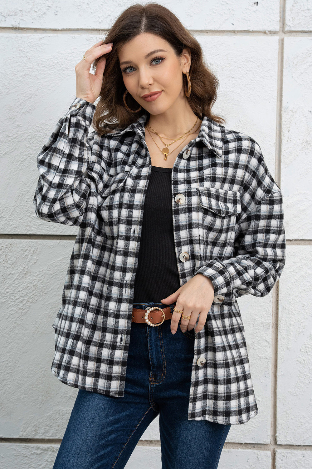 Plaid Dropped Shoulder Shirt Jacket