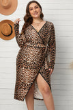 Plus Size Leopard Belted Surplice Wrap Dress