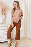 Woven Right Turtleneck Fringe Front Long Sleeve Sweater