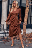 Surplice Neck Puff Sleeve Midi Dress